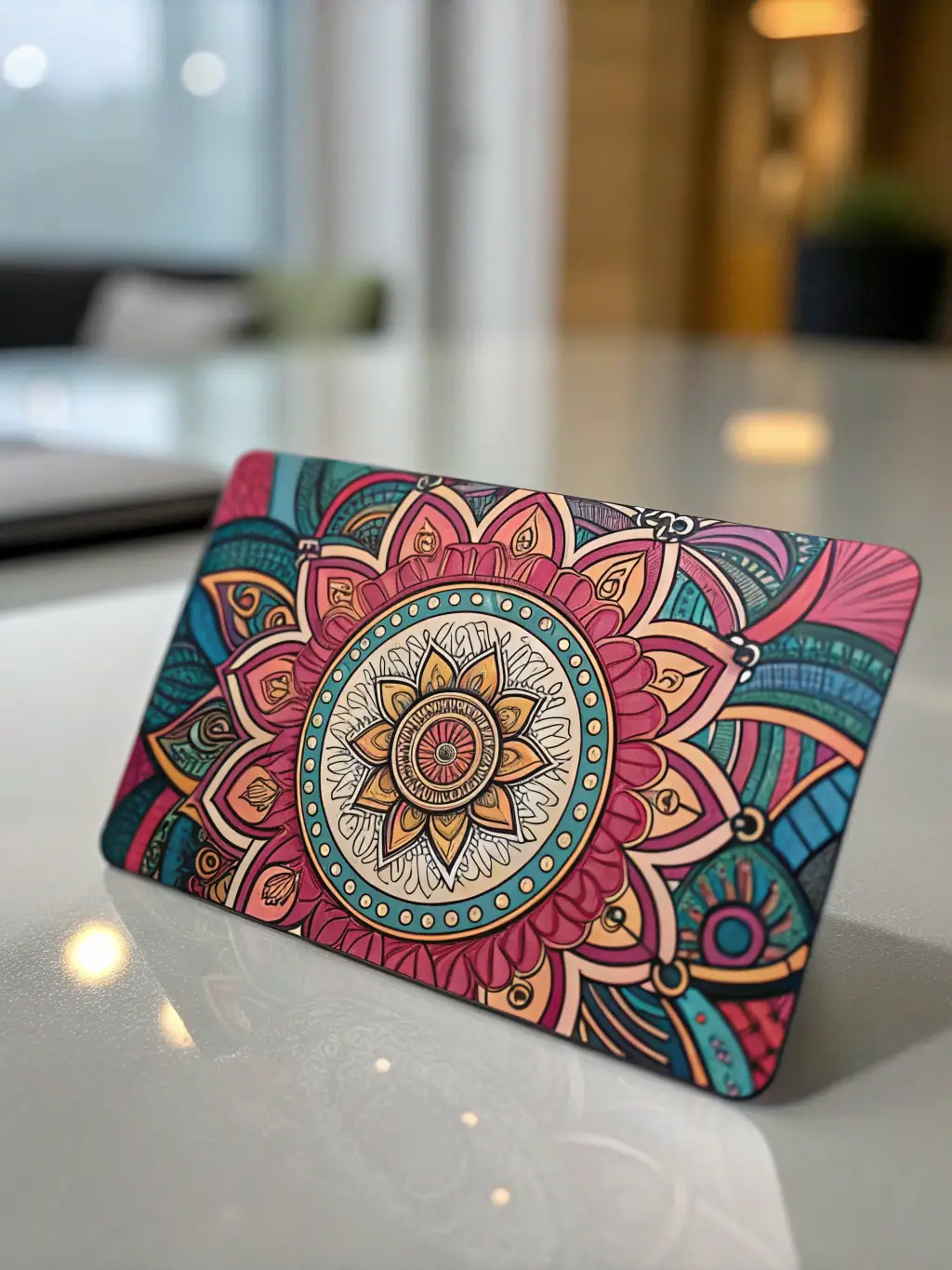 A stack of professionally printed business cards with various designs and finishes, arranged neatly on a dark wooden surface, showcasing the quality and variety of PrintPro's business card printing service.